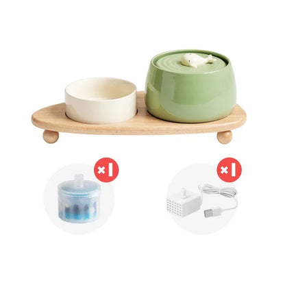 Cat Water Fountain 1300ml Ceramic USB Charging Pet Fountain With Filter And Wooden Stand Fall 2025 Continuous Hydration