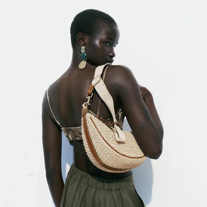 Lightweight women's woven straw shoulder bag – hobo style, crossbody, for beach & summer