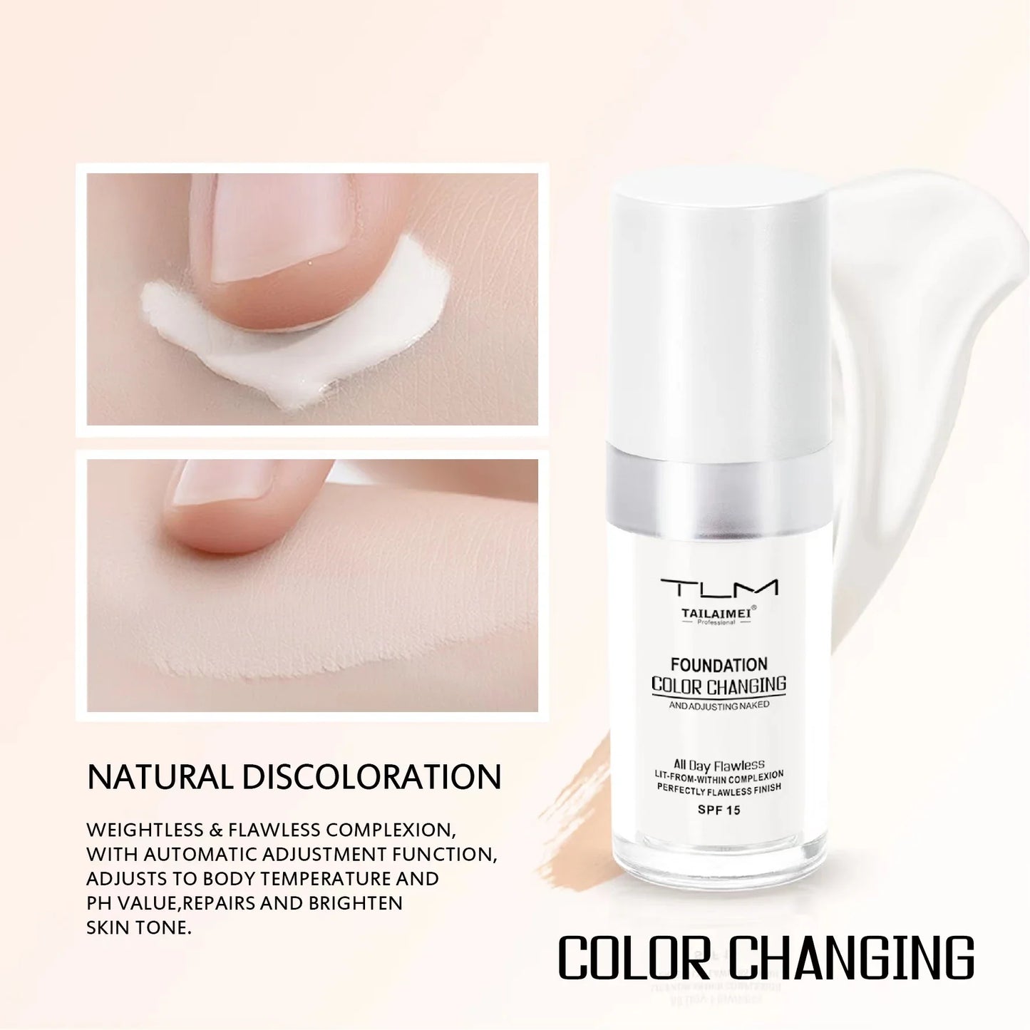 Color-Changing Liquid Foundation with SPF - Long-Lasting Waterproof Oil-Control Sunscreen Cream 30ml