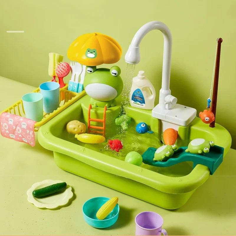 Variant image for Kids Electric Kitchen Sink Toy with Running Water, Play Utensils, and Food Items for Pretend Cooking Fun-2