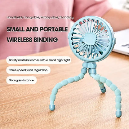 Portable Oscillating Pram Fan Mini Handheld Baby Fan USB Operated Clip-on Flexible Tripod for Car Seat Use