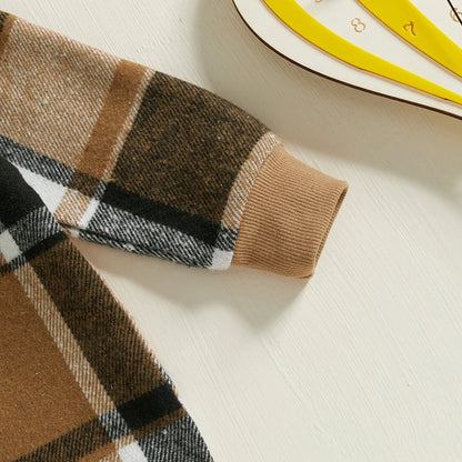 Styling suggestion for baby boys plaid shirt and elastic pants set