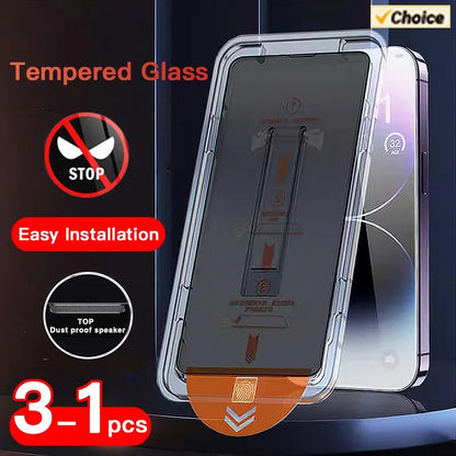 Privacy Tempered Glass Screen Protector for iPhone 16 15 14 13 12 - Anti-Spy Auto-Dust Removal Shield