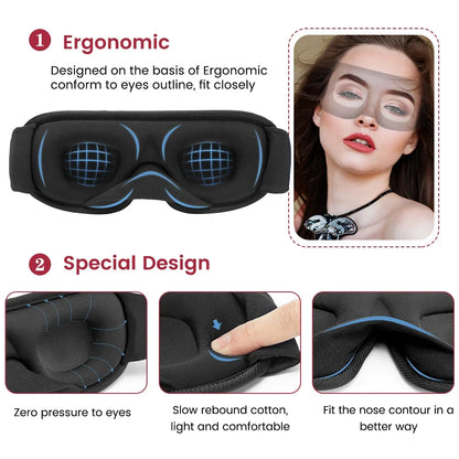3D Sleep Eye Mask – Light Blocking, Soft and Breathable Eyeshade for Travel and Night Rest