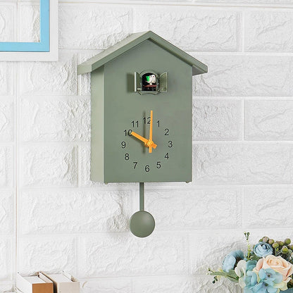 Cuckoo Wall Clock 20x25cm Muted Green Modern Hanging Home Clock Fall 2025 Whimsical Quartz Pendulum Gift