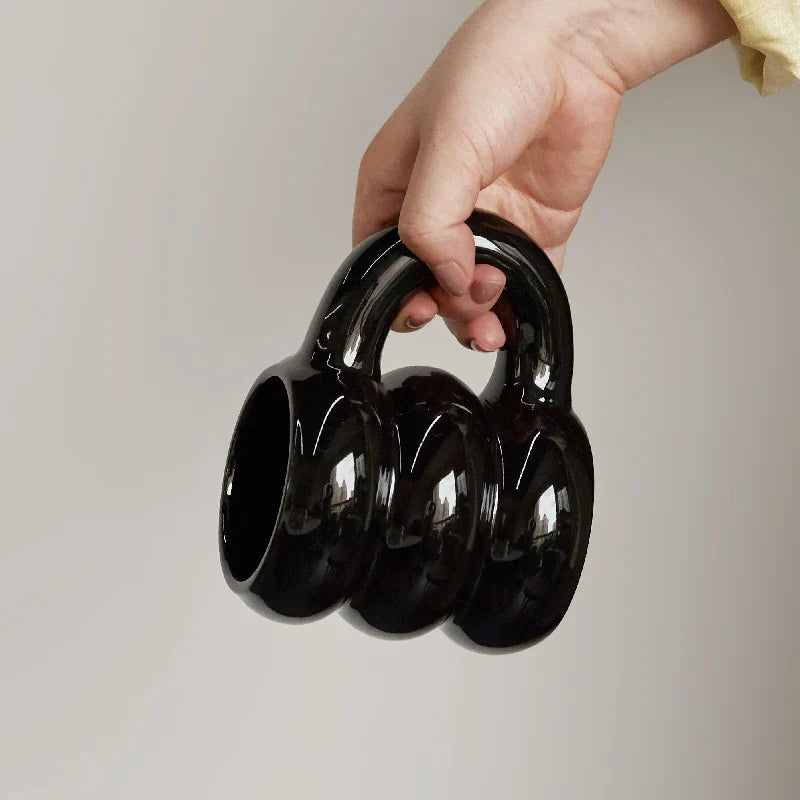 Ceramic Mug Ergonomic Handgrip Sculptural Nordic Coffee Cup Fall 2025, Oversized Handle Cozy Gift