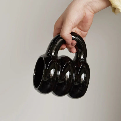 Ceramic Mug Ergonomic Handgrip Sculptural Nordic Coffee Cup Fall 2025, Oversized Handle Cozy Gift