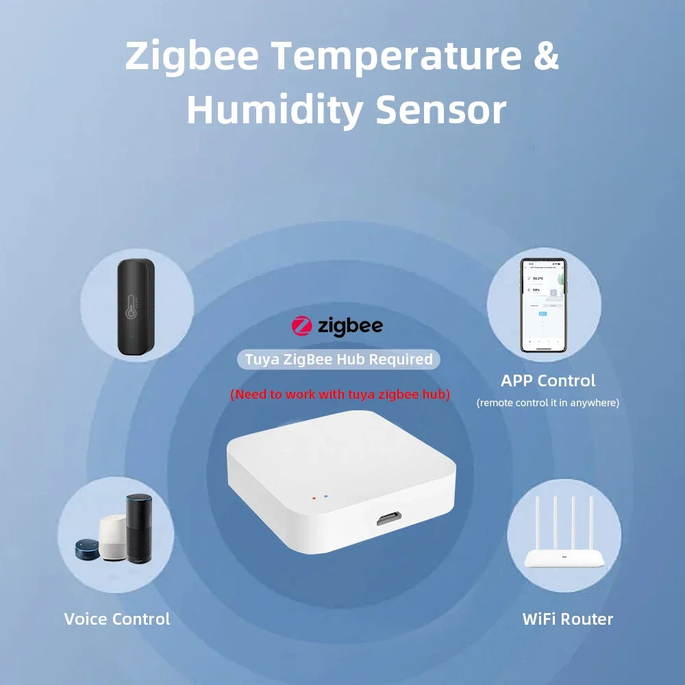 Tuya ZigBee Smart Temperature and Humidity Sensor Battery Powered for Smart Home Security with Alexa and Google Home