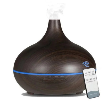 Air Humidifier Aromatherapy Essential Oil Diffuser 500ml Wood Grain Remote Control with 7 Color Lights for Home