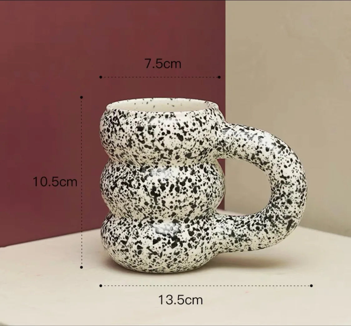 Ceramic Mug Ergonomic Handgrip Sculptural Nordic Coffee Cup Fall 2025, Oversized Handle Cozy Gift