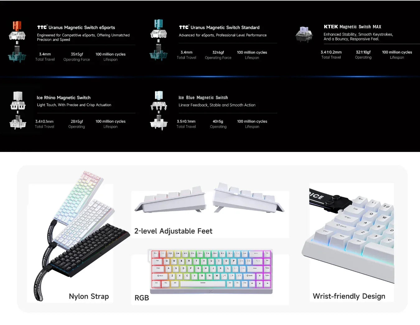 Hall Effect 68 Key Magnetic Gaming Keyboard Topographic RGB