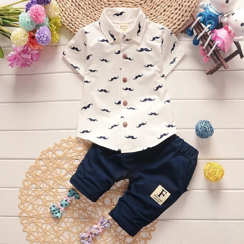 Boys printed short sleeve shirt and shorts summer suit
