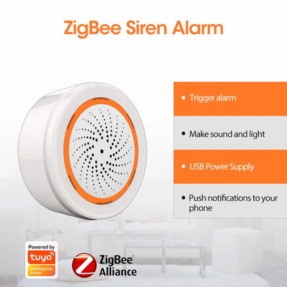 Tuya Zigbee Smart Siren Alarm with Strobe Alerts USB Power Supply for Home Security