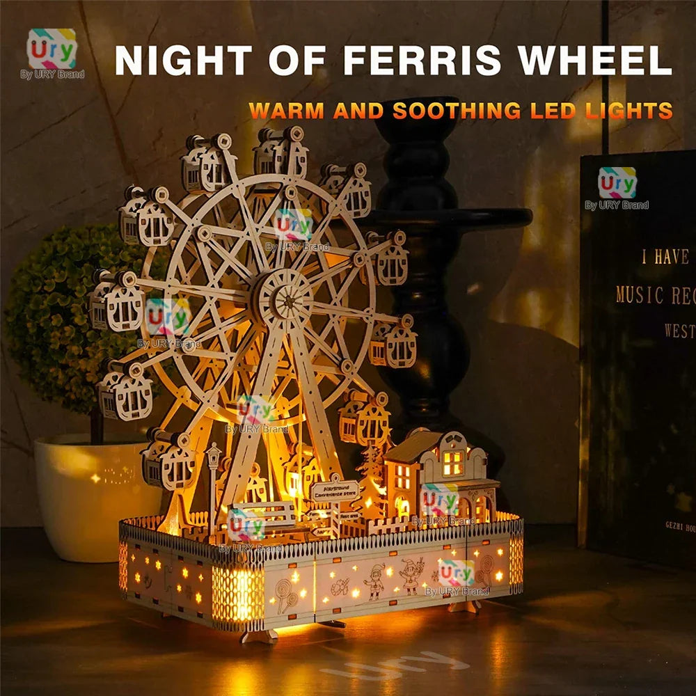 3D Wooden Puzzle LED Rotating Ferris Wheel Model Kit Mechanical DIY Decor Holiday Gift 2025 Relaxing Build