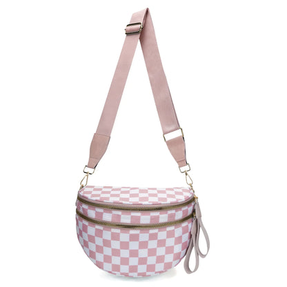 Casual women's checkered fanny pack – large capacity bum bag, adjustable crossbody mommy travel bag
