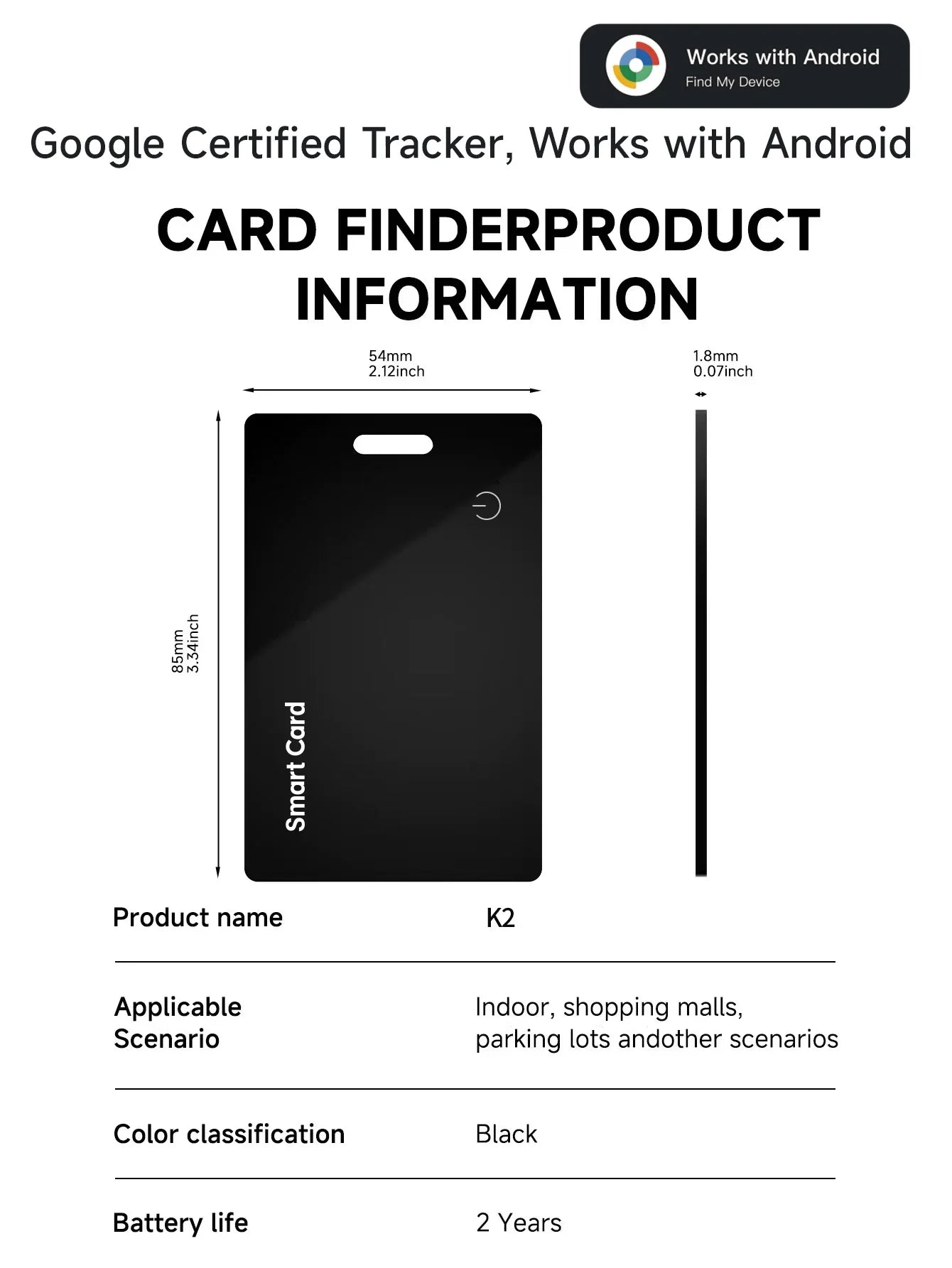 Smart Wallet Tracker Card IP68 Waterproof – Wireless Rechargeable Android Item Locator 2026