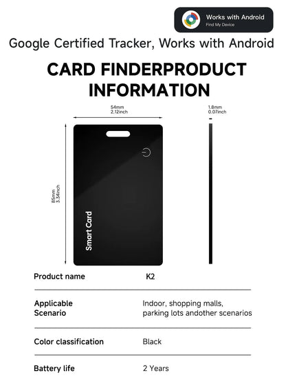 Smart Wallet Tracker Card IP68 Waterproof – Wireless Rechargeable Android Item Locator 2026