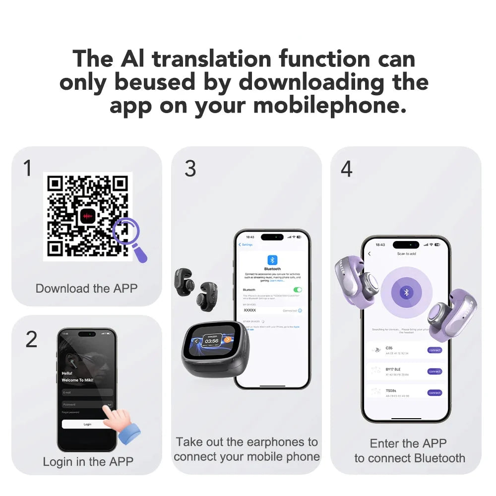 Wireless Earbuds Open-Ear Translation Earphones Real-Time Language Translate 135 Languages For Travel, Office Fall 2026