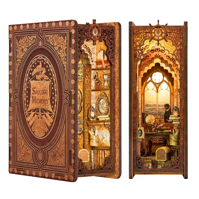 DIY Book Nook Kit Wooden Miniature Shelf Insert Roombox Dollhouse Model Holiday 2025 Cozy Library Gift