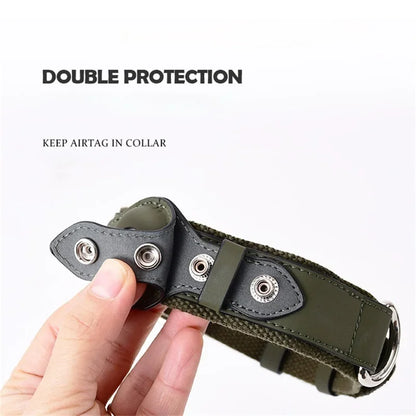 Leather Dog Collar Adjustable Padded Pet Collar With AirTag Holder Luxury Design All-Season Comfort Gift