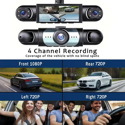 Dash Cam 4 Channel Car DVR – Front/Rear/Inside Cameras, Full HD 1080p Night Vision, Loop Recording Fall 2026