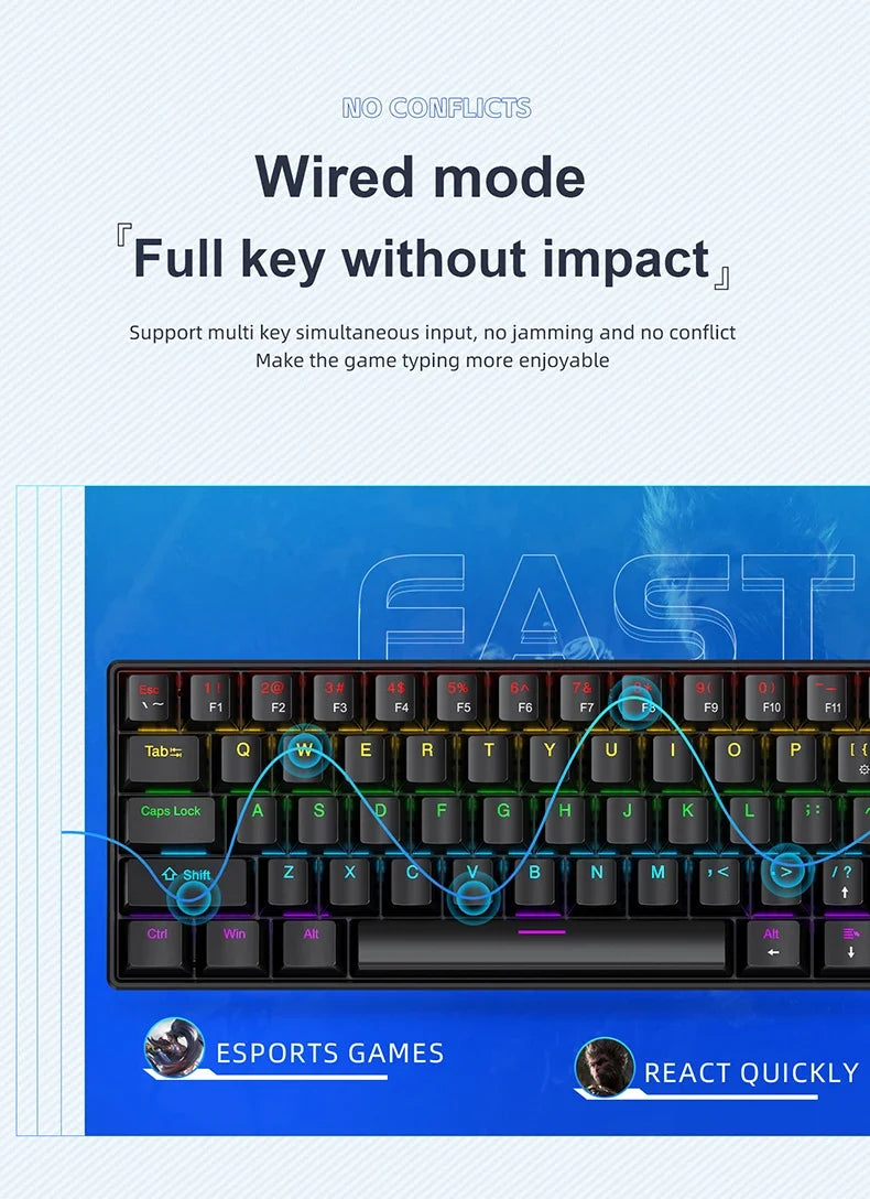 60 Percent Mechanical Mini Keyboard Wired RGB Portable