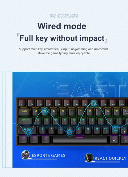 60 Percent Mechanical Mini Keyboard Wired RGB Portable