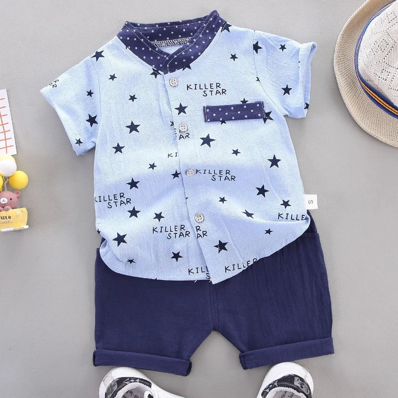 Baby boy wearing a summer t-shirt and shorts set