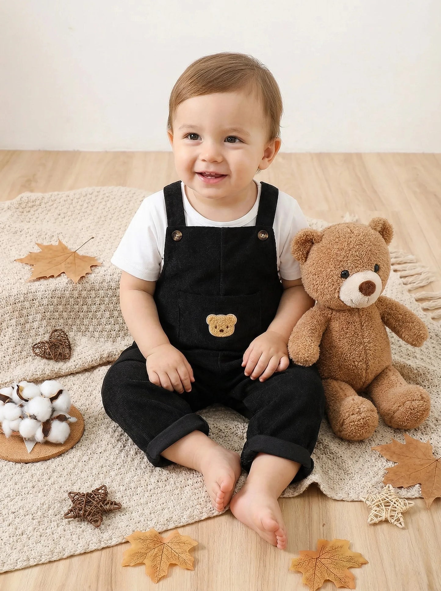 Alternative angle of baby corduroy warm fluffy winter overalls