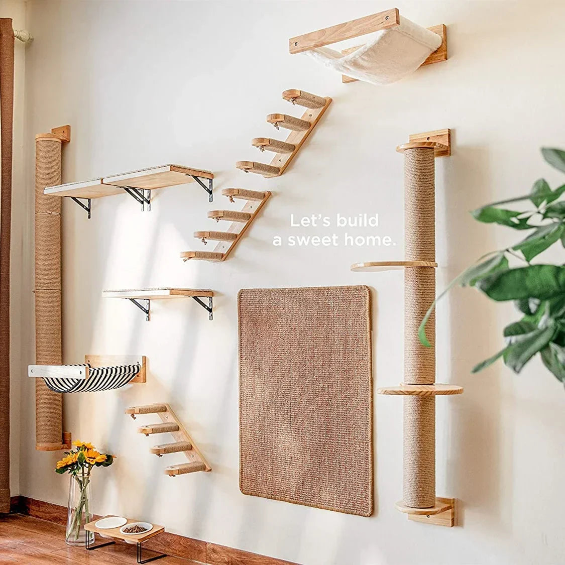 Cat Tree Wall Mounted Hammock Set Vertical Climbing Cat Furniture Fall 2025 Space Saving Scratching Playground