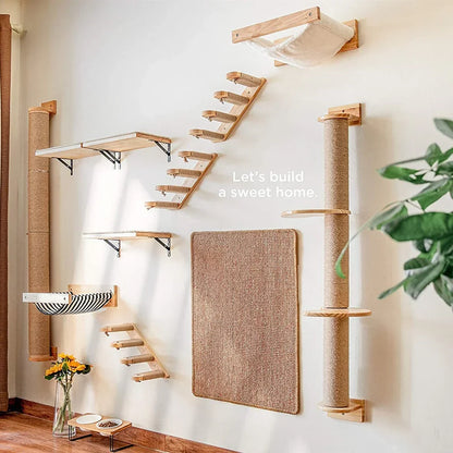 Cat Tree Wall Mounted Hammock Set Vertical Climbing Cat Furniture Fall 2025 Space Saving Scratching Playground