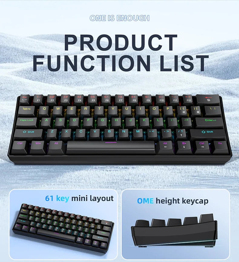 60 Percent Mechanical Mini Keyboard Wired RGB Portable
