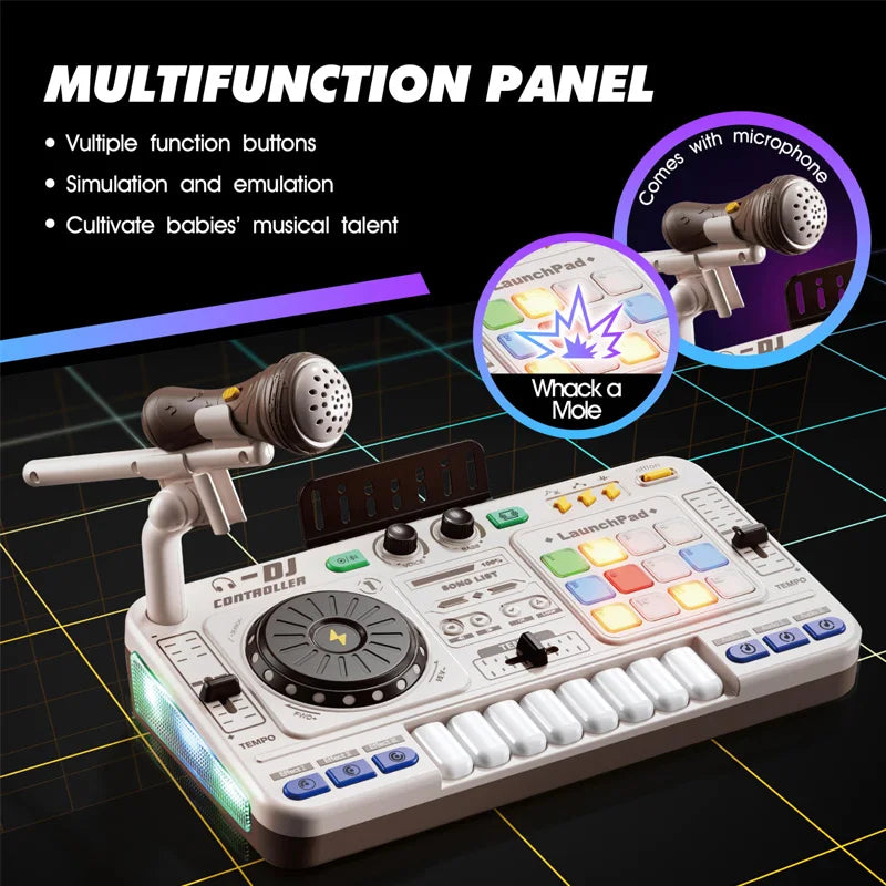 Kids DJ Mixer Toy With Microphone, Multifunctional Electronic Music Controller Educational Birthday Gift Fall 2025