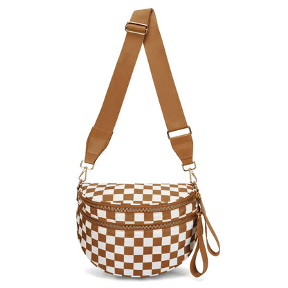 Casual women's checkered fanny pack – large capacity bum bag, adjustable crossbody mommy travel bag