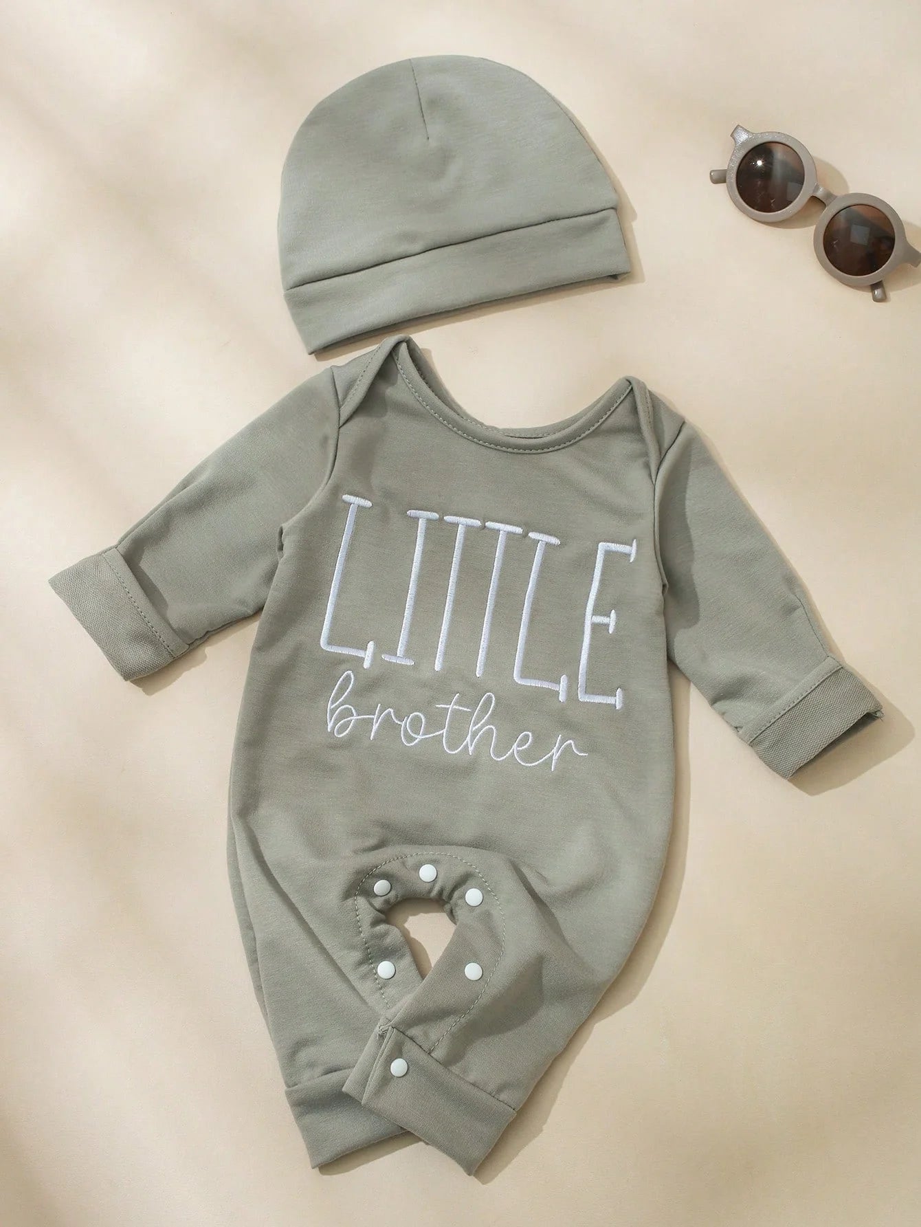 Additional gallery view 14 of newborn boys letter print button bodysuit and hat