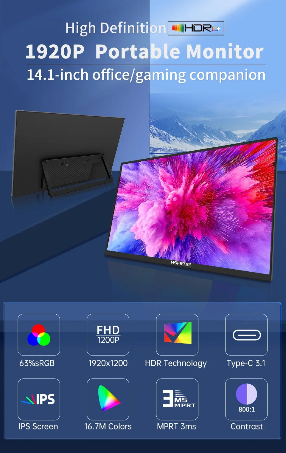 Portable 14.1 Inch 1080P IPS Gaming Monitor With Stand