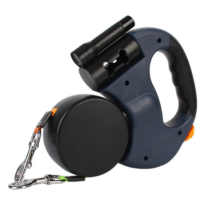 Dual Dog Leash 3m Retractable with Flashlight & Waste Bag Box, Auto-Extend Traction Rope
