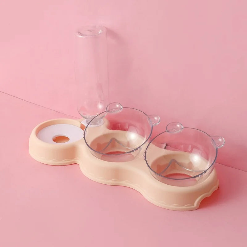 Raised Pet Feeding Station Tilted 3-Bowl Design With 500ML Water Bottle Fall 2025 Ergonomic Spine Protection