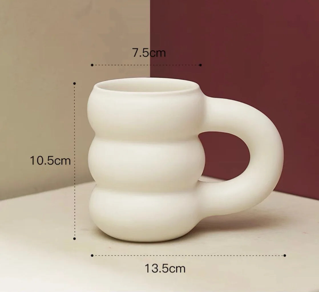 Ceramic Mug Ergonomic Handgrip Sculptural Nordic Coffee Cup Fall 2025, Oversized Handle Cozy Gift