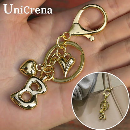 Personalized Keychain Gold Bubble Letter Bag Charm Gift