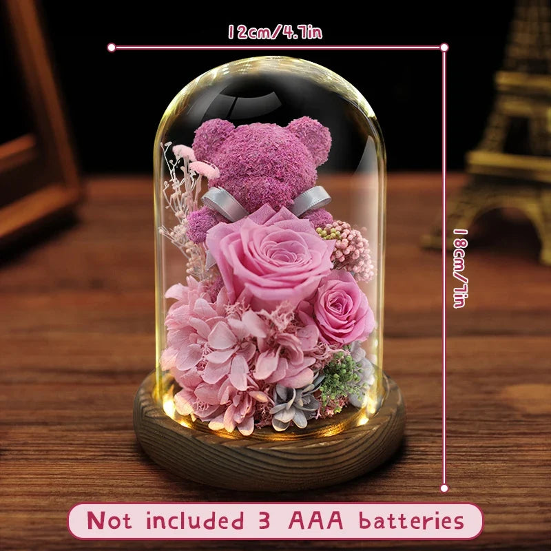 Eternal Preserved Rose Gift Box with Teddy Bear – A Thoughtful Valentine's Day Surprise for Her