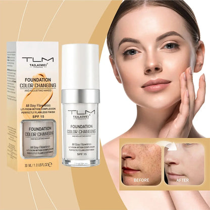 Color-Changing Liquid Foundation with SPF - Long-Lasting Waterproof Oil-Control Sunscreen Cream 30ml
