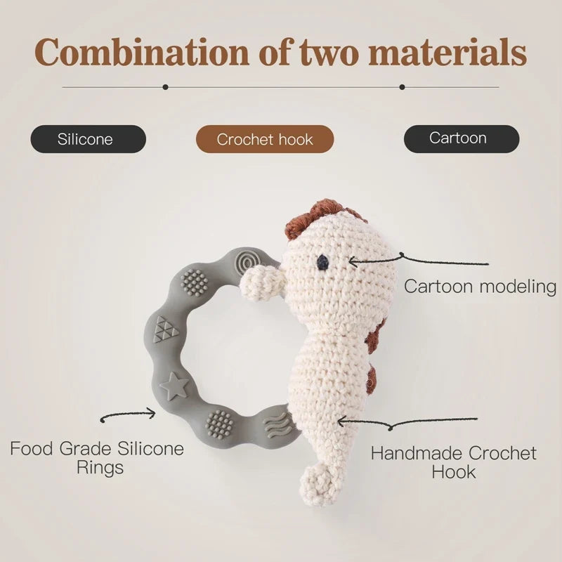 Crochet Bear Teether Rattle Ring Newborn Sensory Toys