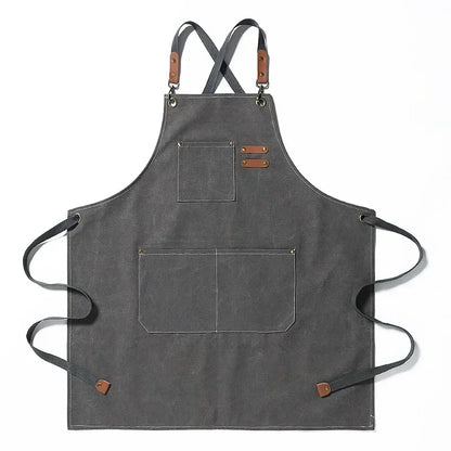 Chef Apron Canvas Crossback Utility Apron With Leather Trim And Pockets Fall 2025 Durable BBQ Workshop