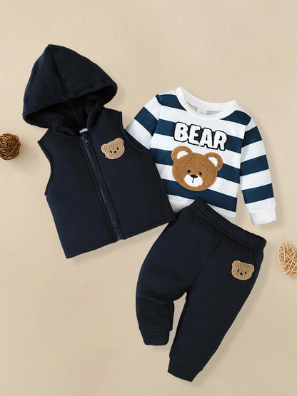 Close up detail of boys bear embroidery sweatshirt & joggers