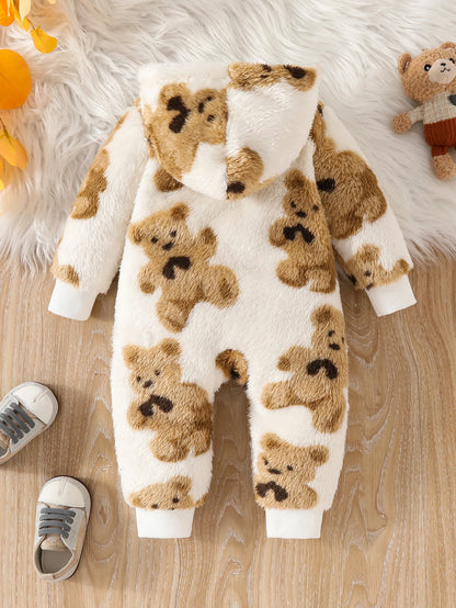 Teddy bear print detail on baby girls plush onesie