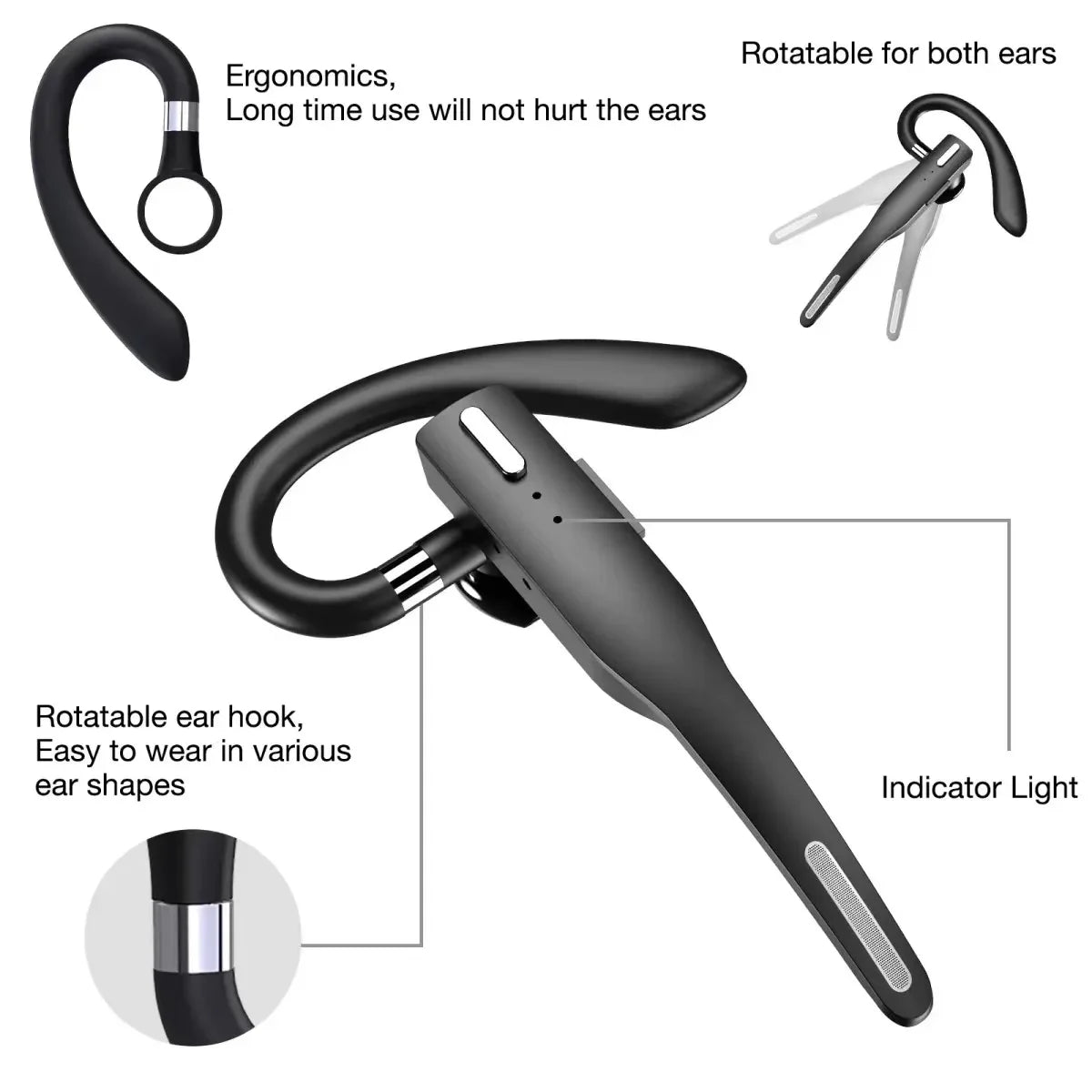Wireless Headset Bluetooth 5.1 Noise Reduction Ear-mounted Business Headphones