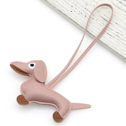 Dachshund Pu Leather Bag Charm Baseball Keychain Gift