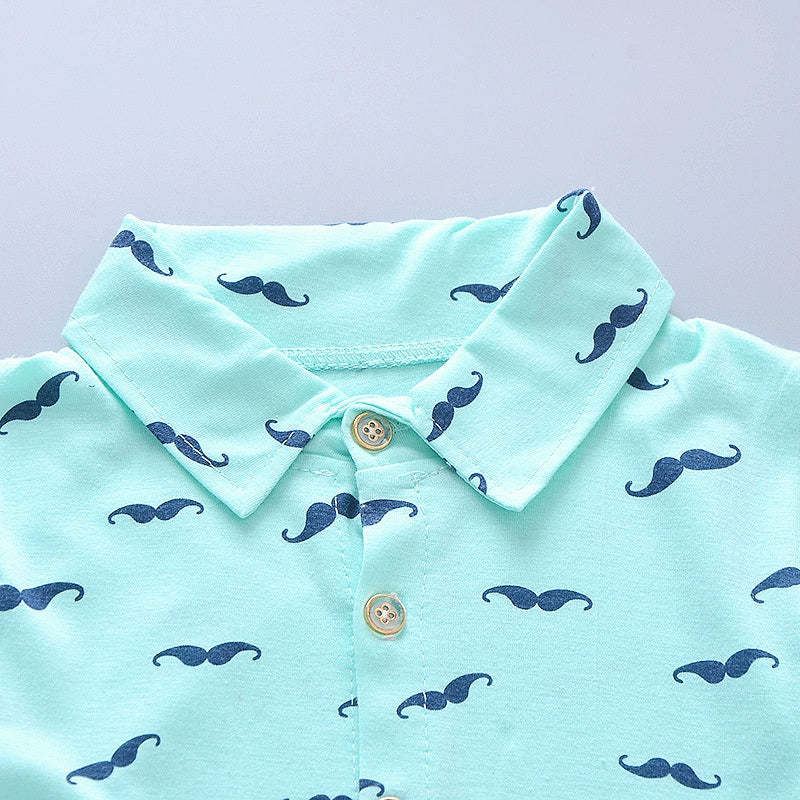 Fabric and texture detail of boys printed summer shirt & shorts suit