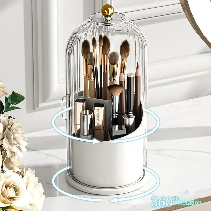Rotatable Cosmetic Organiser - Transparent Dustproof Makeup Holder for Brushes & Lipsticks